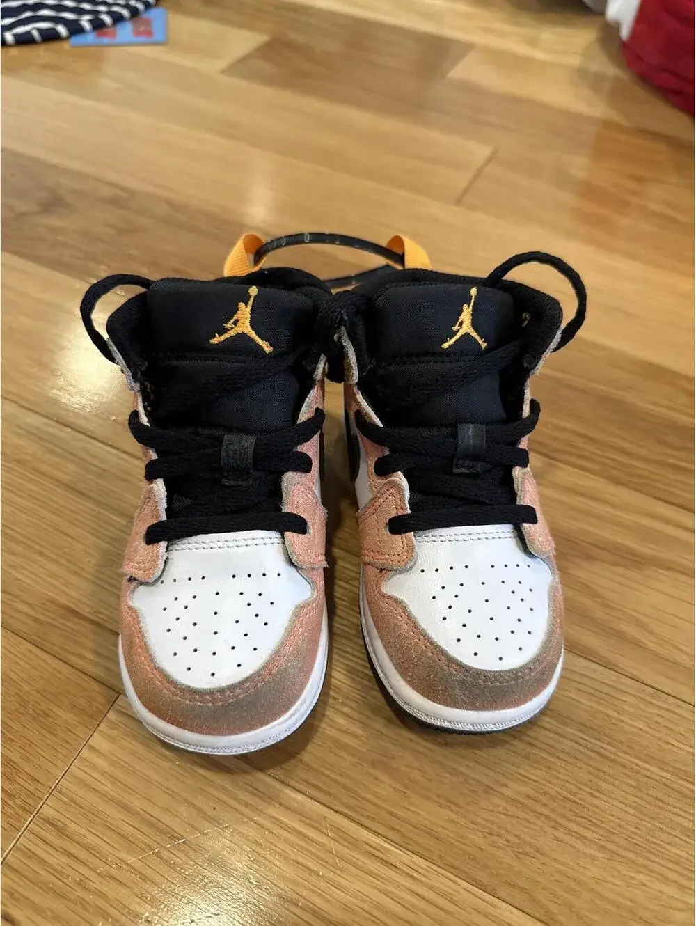 Nike Air Jordan 1 Mid Toddler Shoes - White, Black, and Tan Suede